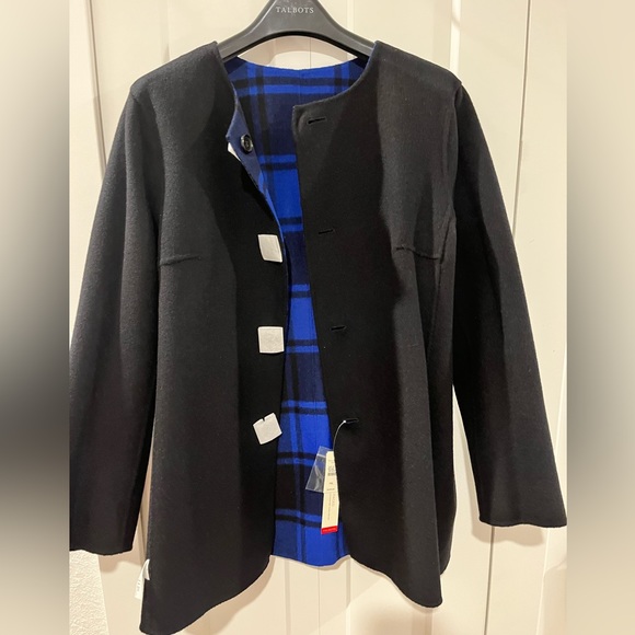 TALBOTS NWT AUTHENTIC TARTAN MAJESTY BLUE & BLACK COLLARLESS CLASIC JACKET - Picture 4 of 17